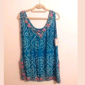 Nikka Silk Turquoise Sequined Top...L